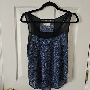 3/$18 Black and Blue Patterned Tank Top